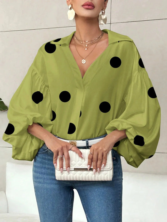 Camicetta Boho a Pois con Maniche a Sbuffo